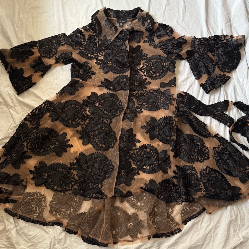 Ashro Long Black Mesh and Lace Jacket (1X)